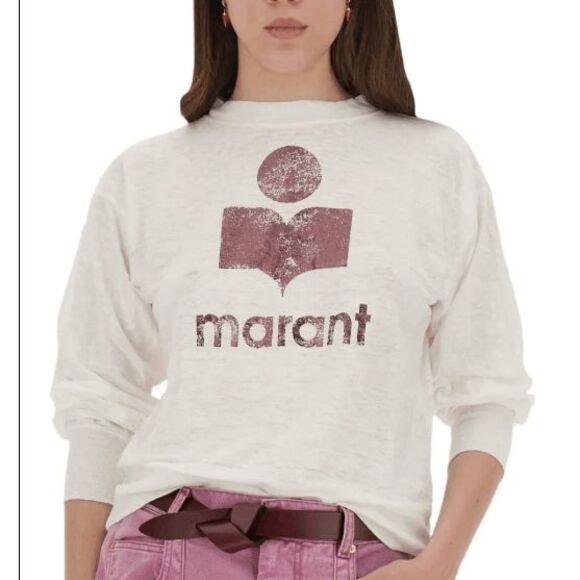 Isabel Marant Étoile Klowia linen sweatshirt White Slub w/Pink Logo Size Small - Picture 1 of 12